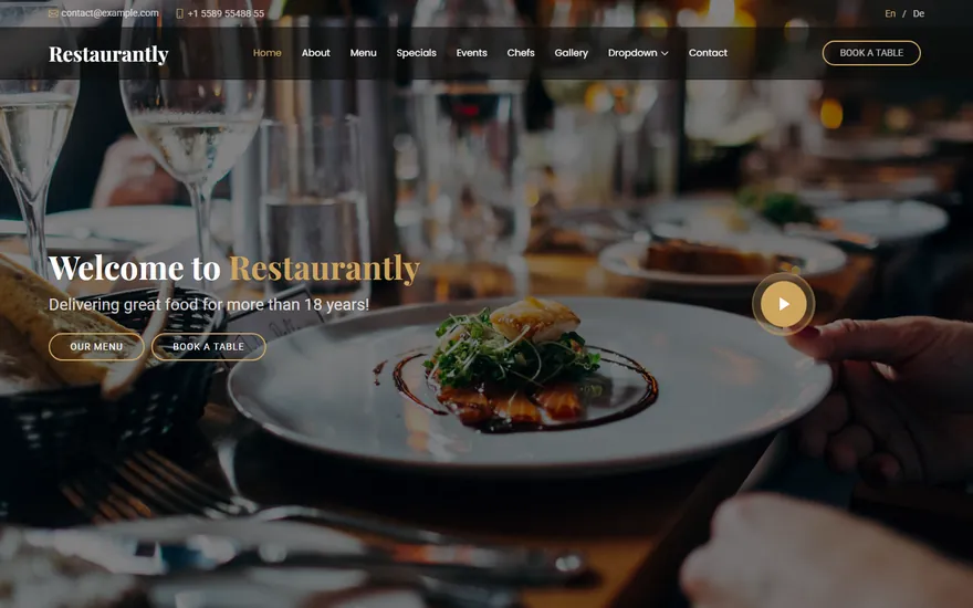Template de restaurant gratuit, photo d'assiette en plein écran avec un voile sombre